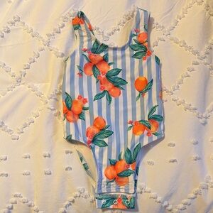 Brand new Striped Swimsuit with Orange Print